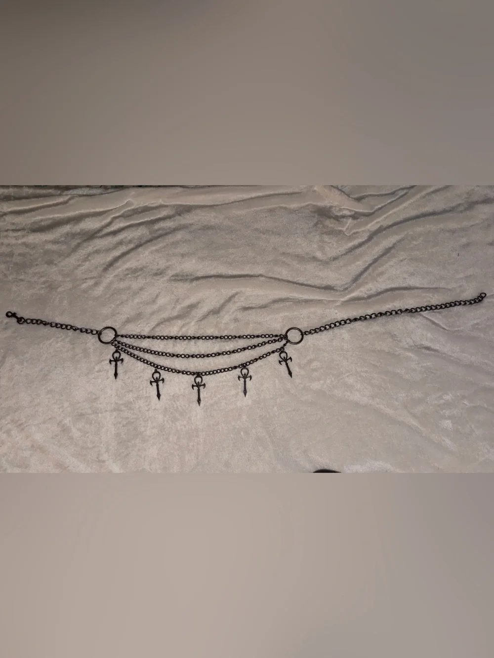 Dolls kill Darker Wavs Black Layered Chain Waist Belt with Cross Charms